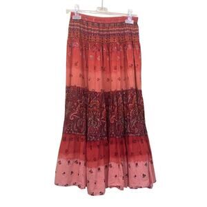 Orange patterned peasant maxi skirt, small, natural, earthy, bohemian, festival